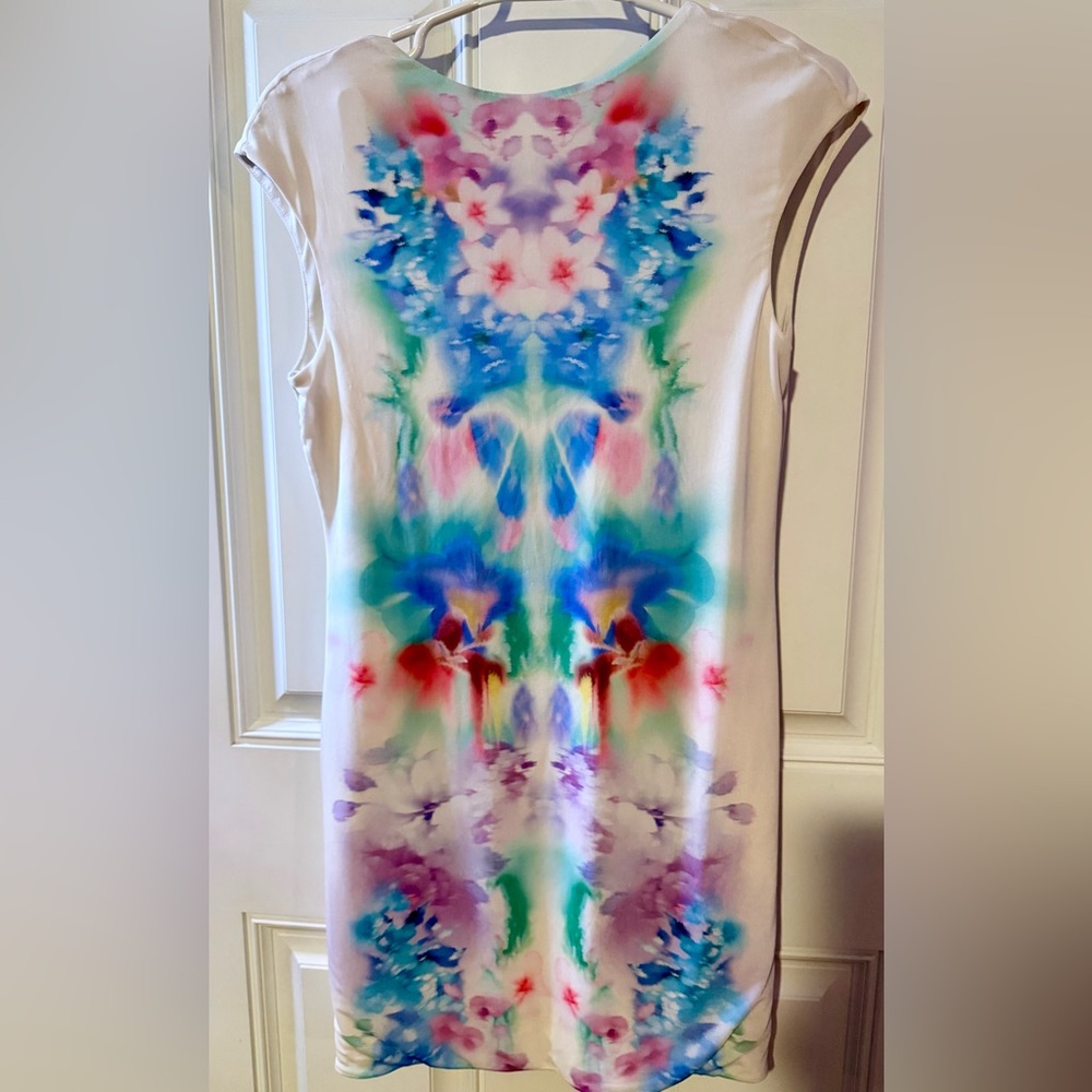 AFRM Backless Sheath Dress in Cream with Multicolor Watercolor Print